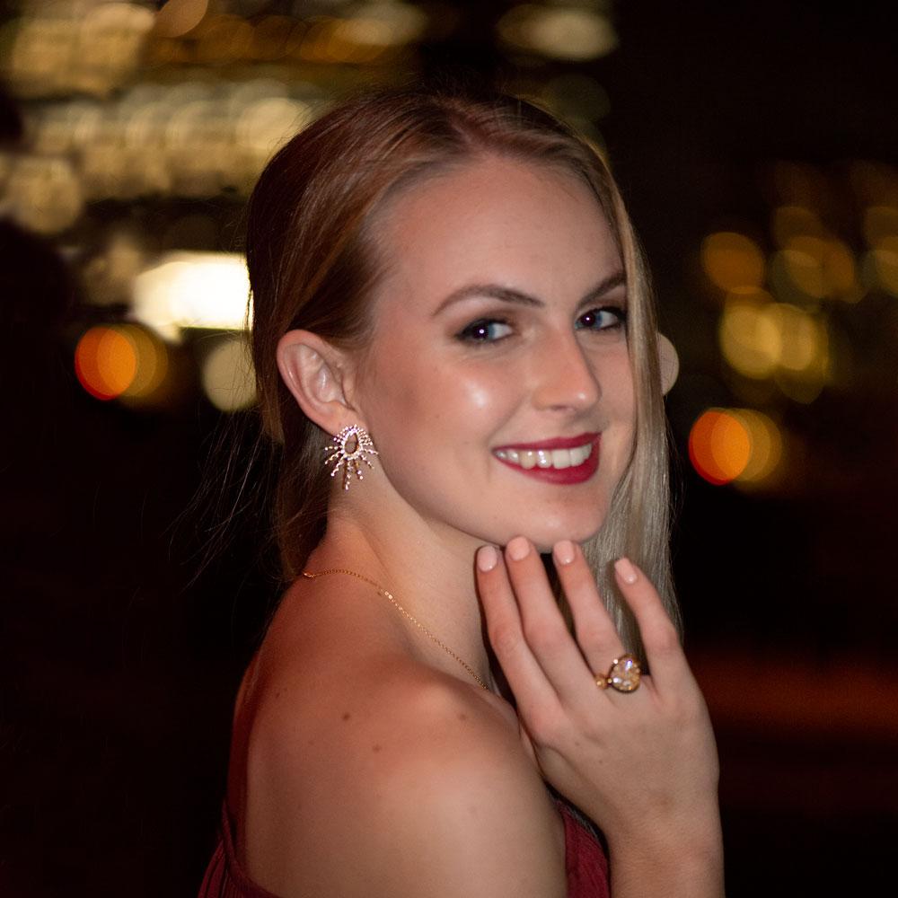 14 Karat Gold Plated Bursting CZ Post Earrings - Joyeria Lady