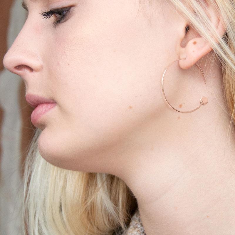 14 Karat Rose Gold Plated Threader Dot End Earring - Joyeria Lady