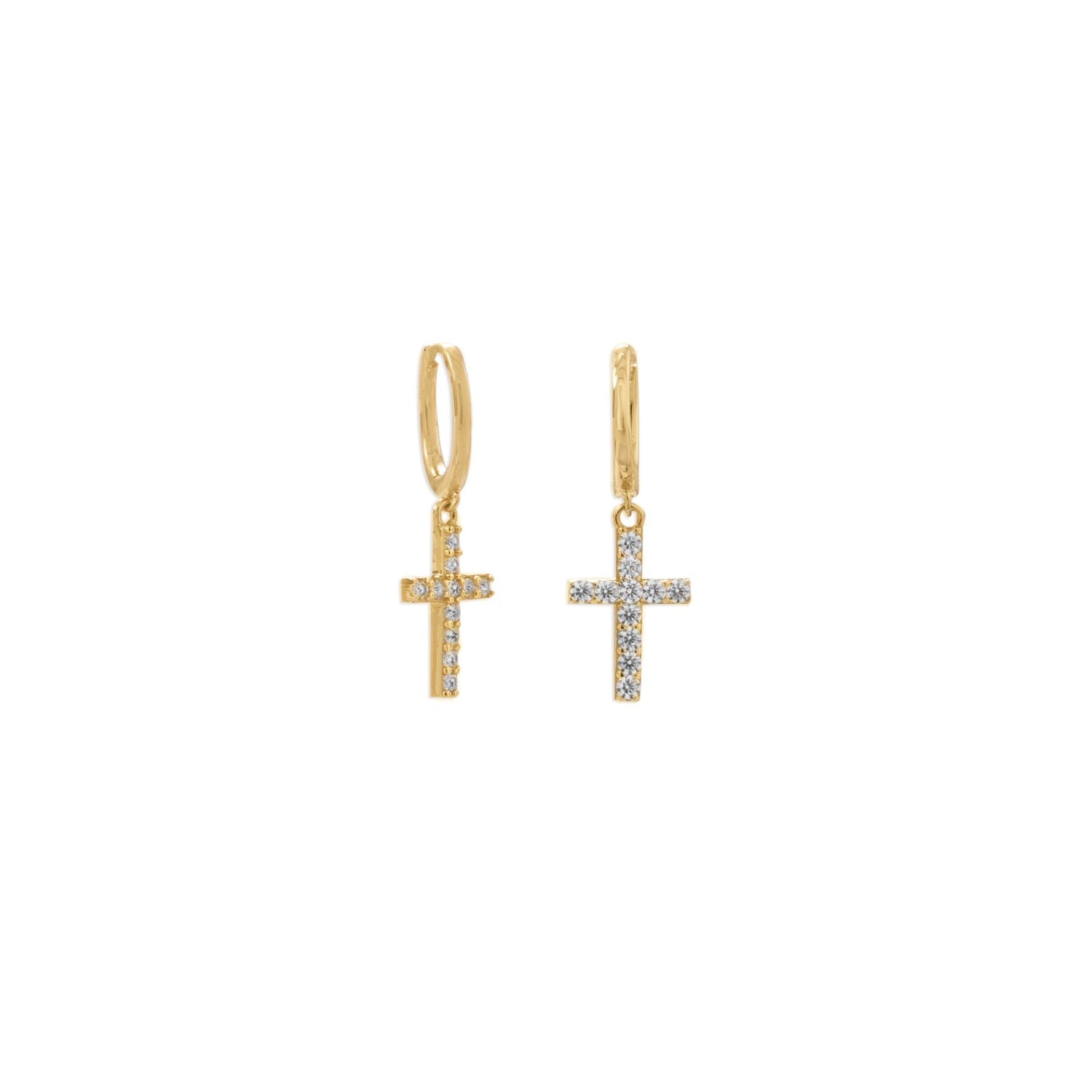 14 Karat Gold Plated Hoop Earrings with CZ Cross - Joyeria Lady