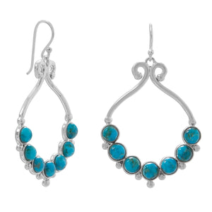 Polished Reconstituted Turquoise Outline and Bead Design French Wire Earrings - Joyeria Lady