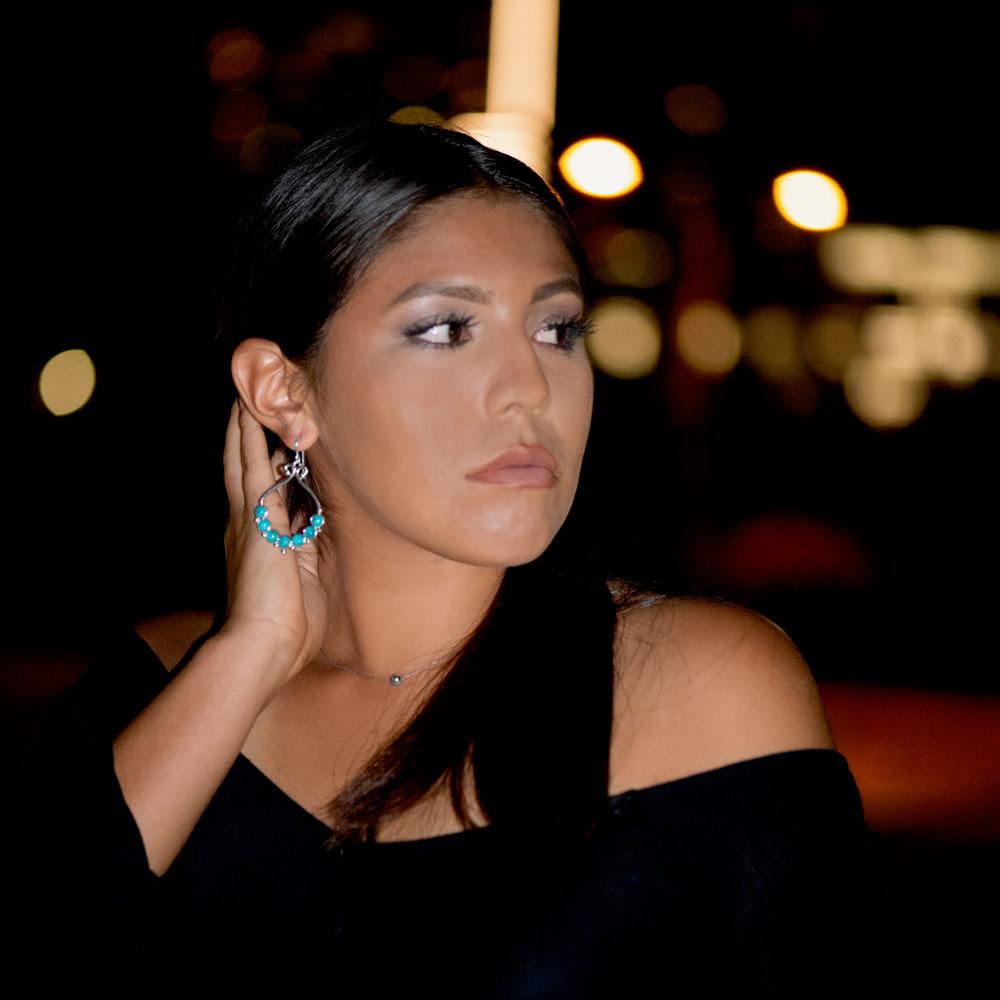 Polished Reconstituted Turquoise Outline and Bead Design French Wire Earrings - Joyeria Lady