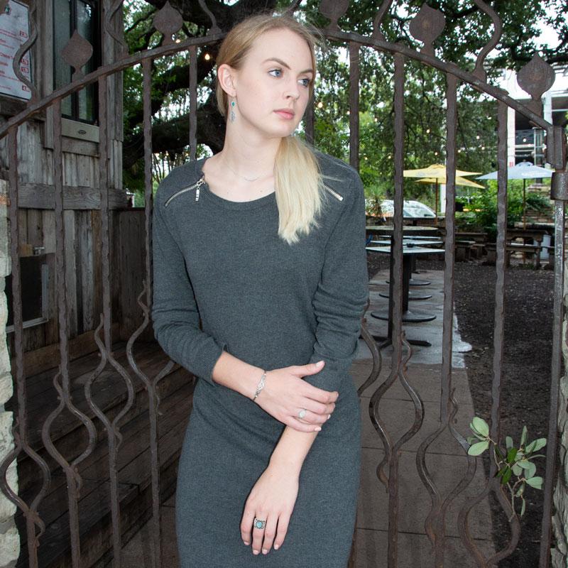 Oxidized Reconstituted Turquoise and Leaf French Wire Earrings - Joyeria Lady