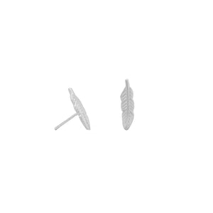 Rhodium Plated Feather Stud Earrings - Joyeria Lady