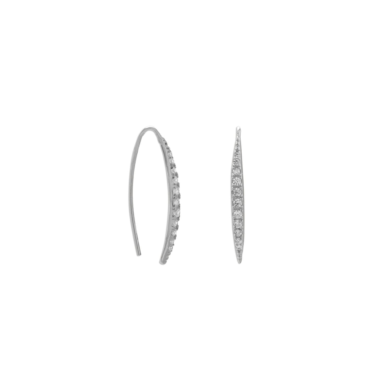 Rhodium Plated Graduated CZ Vertical Bar Earrings - Joyeria Lady