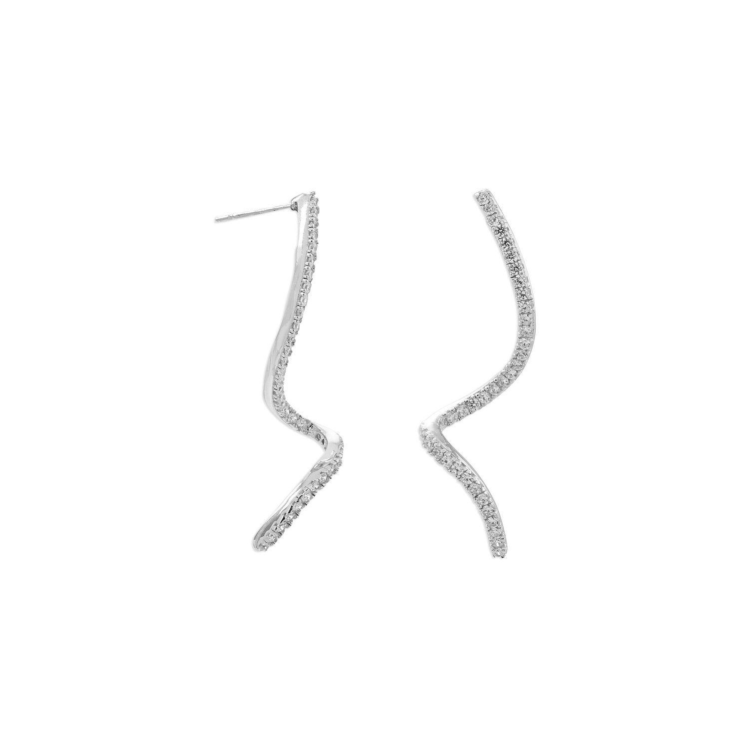 Rhodium Plated Spiral CZ Post Earrings - Joyeria Lady