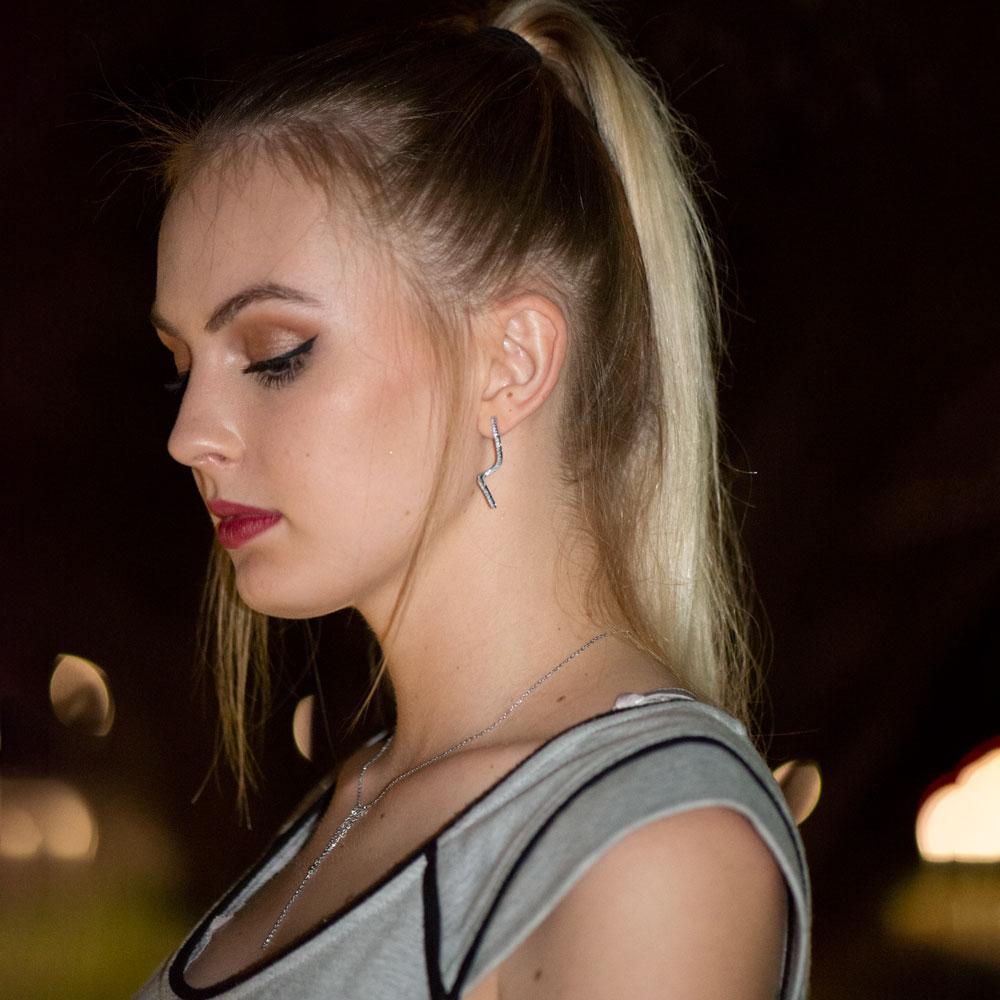 Rhodium Plated Spiral CZ Post Earrings - Joyeria Lady