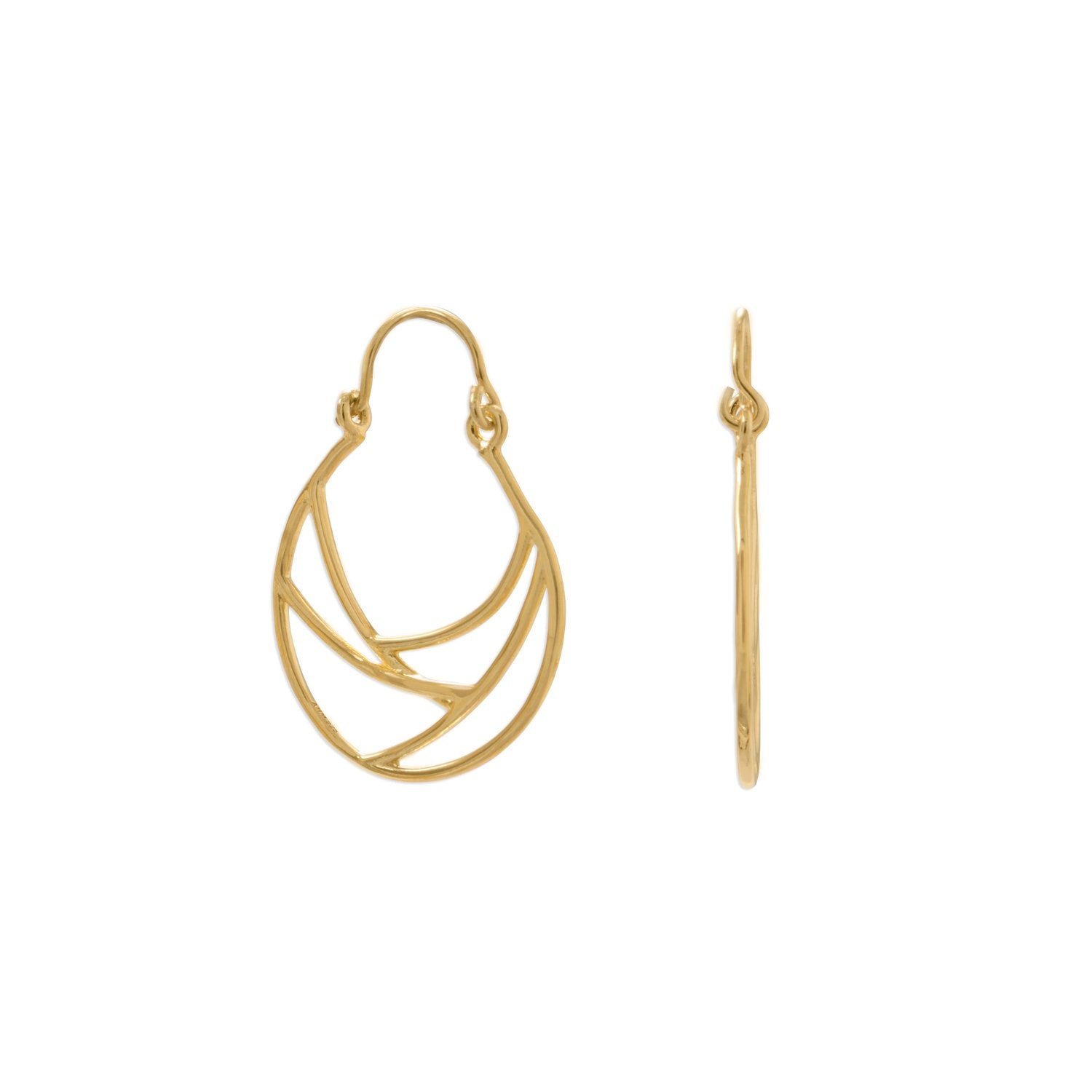 14 Karat Gold Plate Line Wire Design Hoop Earrings - Joyeria Lady