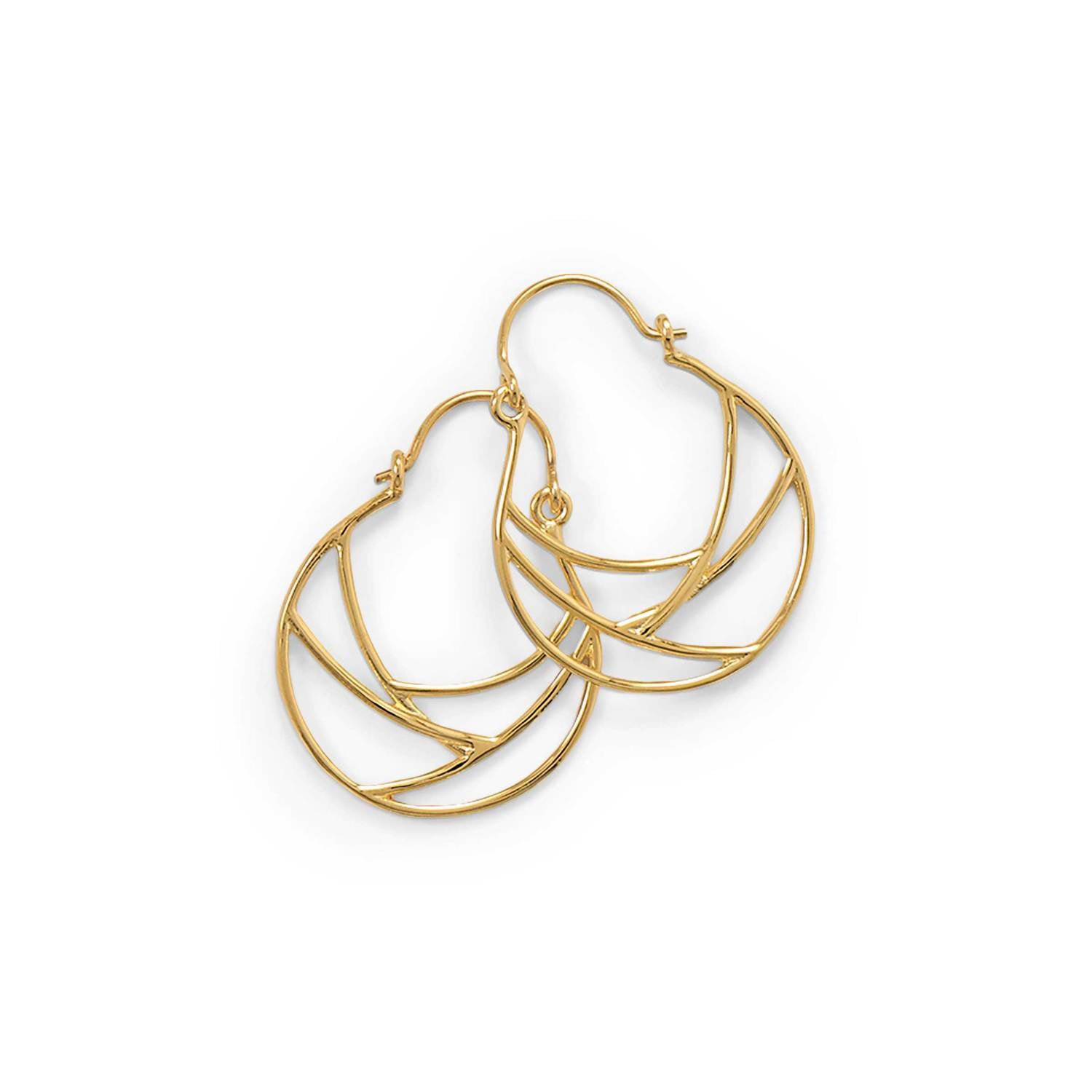 14 Karat Gold Plate Line Wire Design Hoop Earrings - Joyeria Lady
