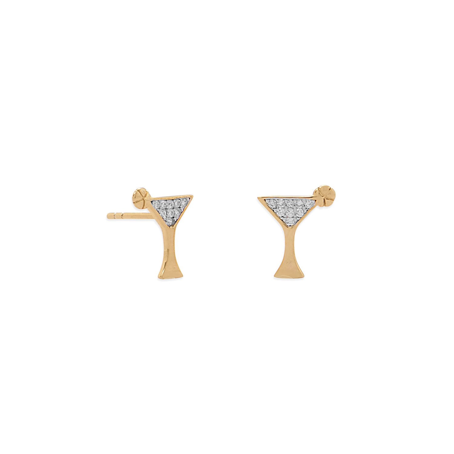14 Karat Gold Plated CZ Martini Stud Earrings - Joyeria Lady