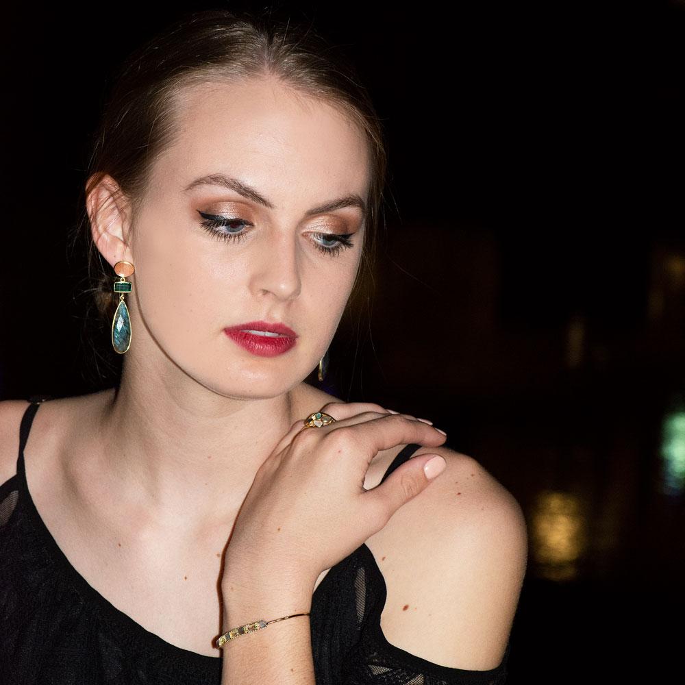 14 Karat Gold Plated Multi Stone Ring - Joyeria Lady