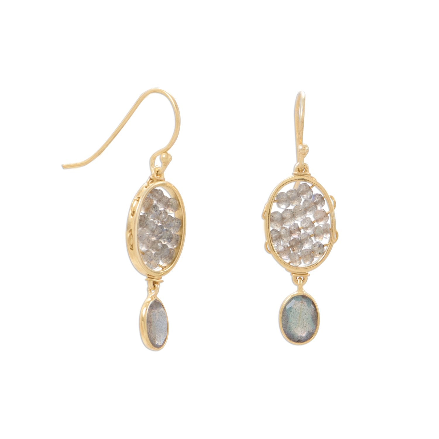 14 Karat Gold Plated Labradorite French Wire Earrings - Joyeria Lady