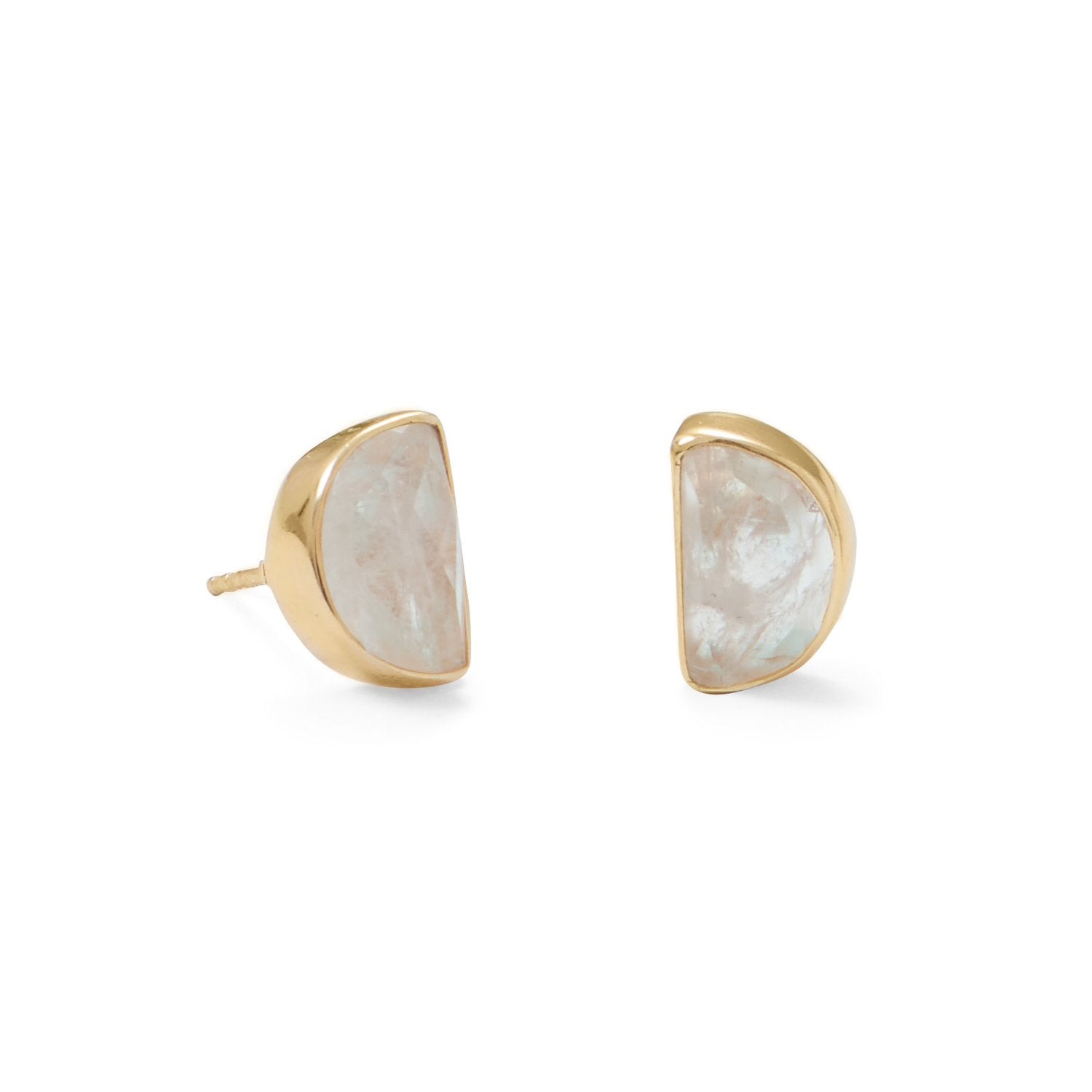 14 Karat Gold Plated Half Moon Rainbow Moonstone Post Earrings - Joyeria Lady