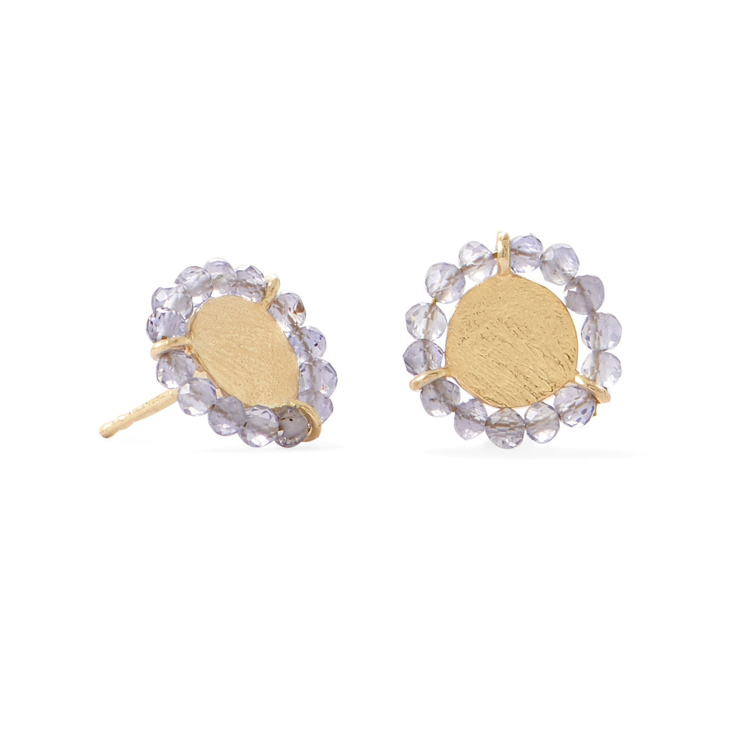 14 Karat Gold Plated Bead Edge Post Earrings - Joyeria Lady