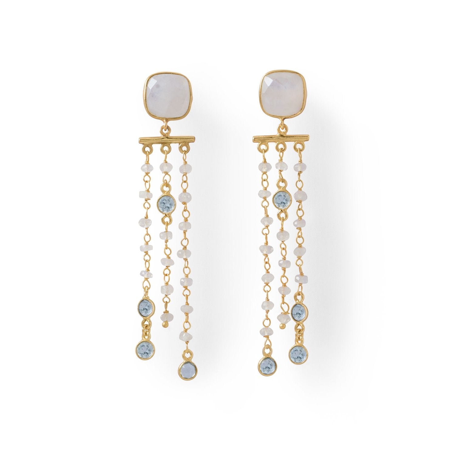 14 Karat Gold Plated Rainbow Moonstone Post Earrings - Joyeria Lady