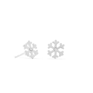 Polished Snowflake Stud Earrings with Crystal Center - Joyeria Lady