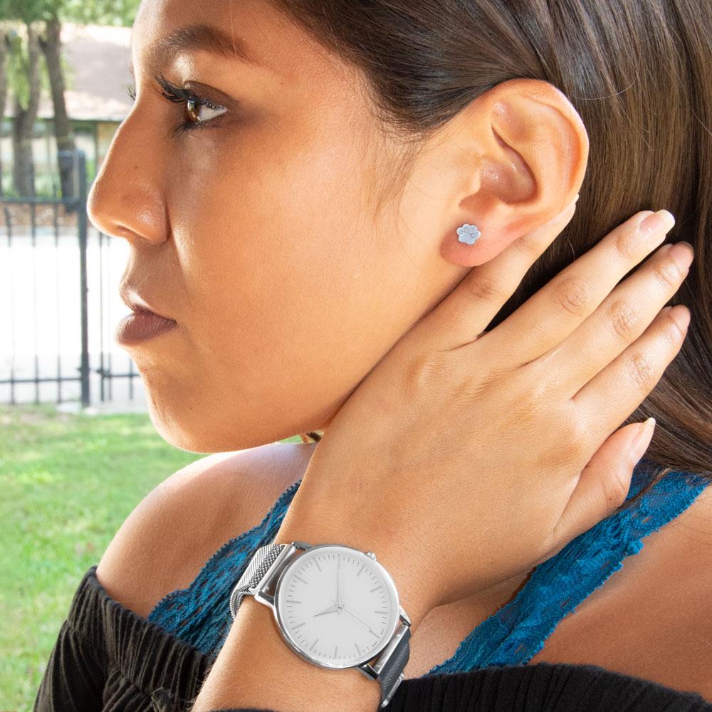 Polished Crystal Paw Print Stud Earrings - Joyeria Lady