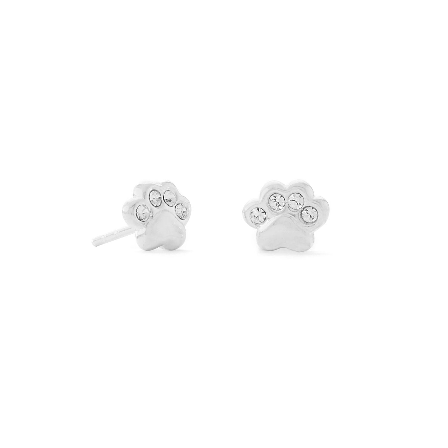 Polished Crystal Paw Print Stud Earrings - Joyeria Lady