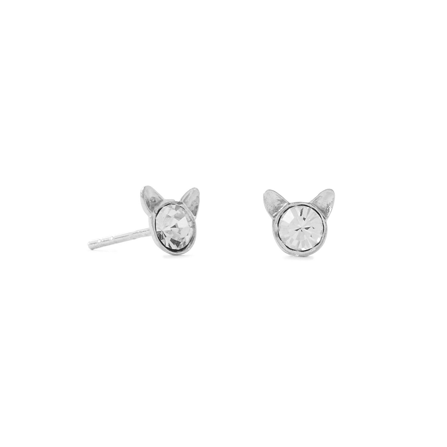Tiny Polished Crystal Cat Face Stud Earrings - Joyeria Lady