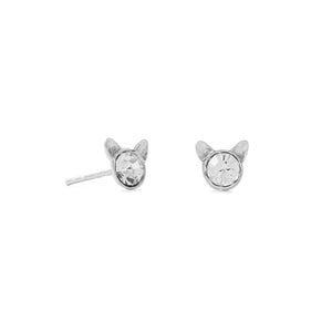 Tiny Polished Crystal Cat Face Stud Earrings - Joyeria Lady