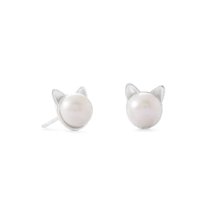 Cultured Freshwater Pearl Cat Face Stud Earrings - Joyeria Lady