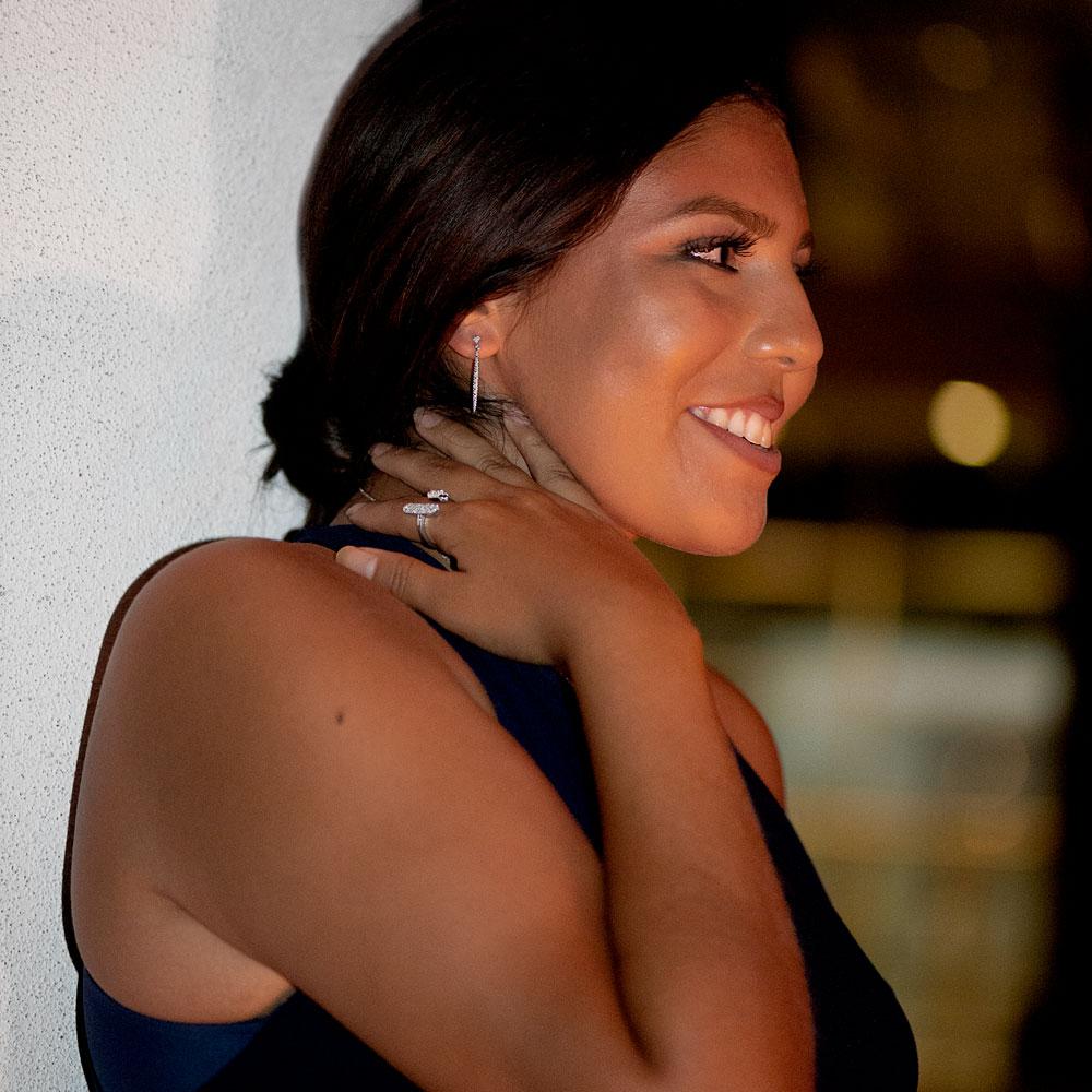 Rhodium Plated Vertical Bar Post Earrings with Diamonds - Joyeria Lady