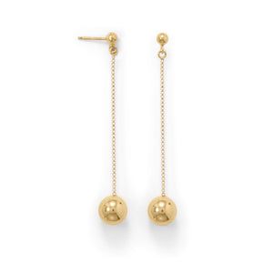 14 Karat Gold Plate Bead Drop Earrings - Joyeria Lady