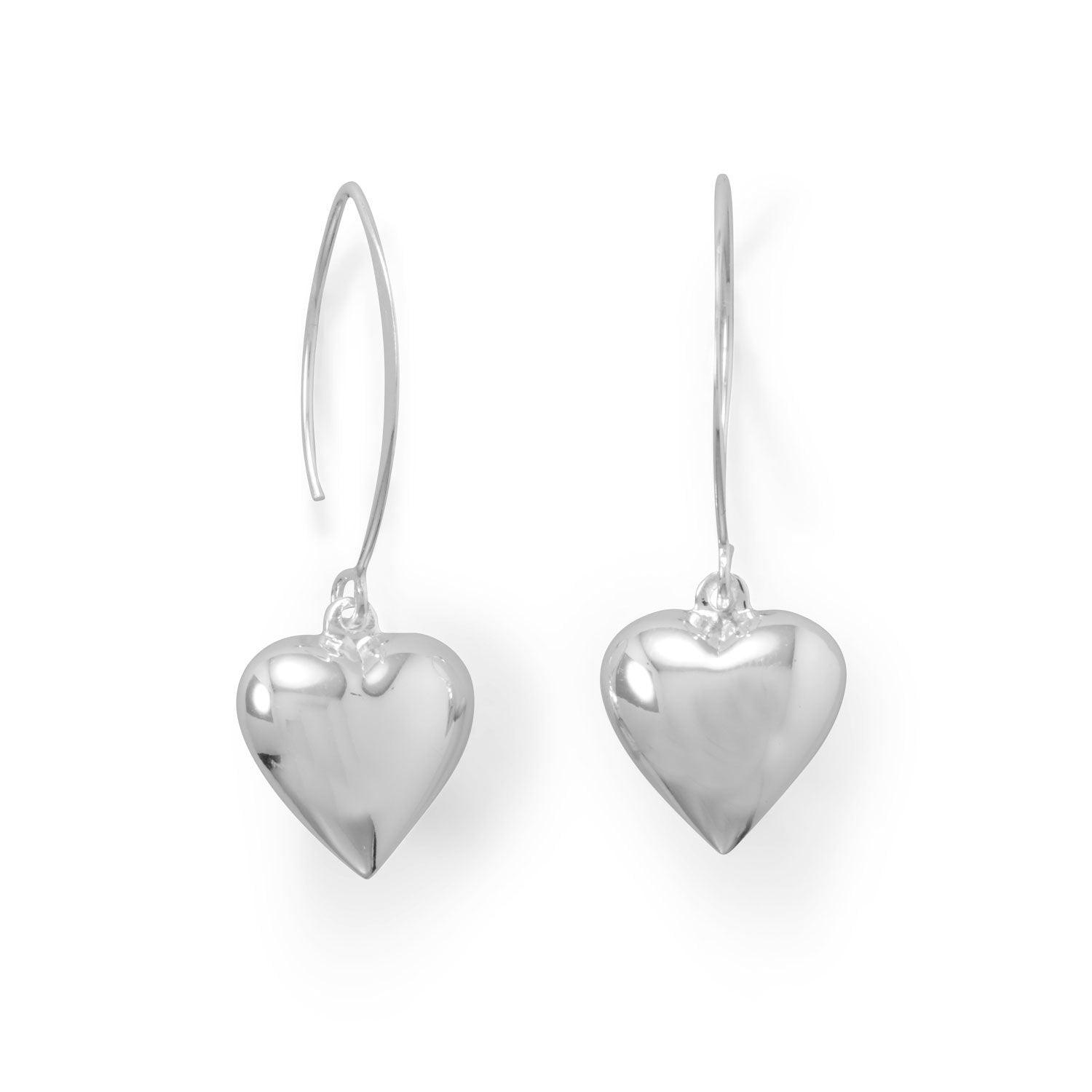 Puffy Polished Heart Wire Earrings - Joyeria Lady