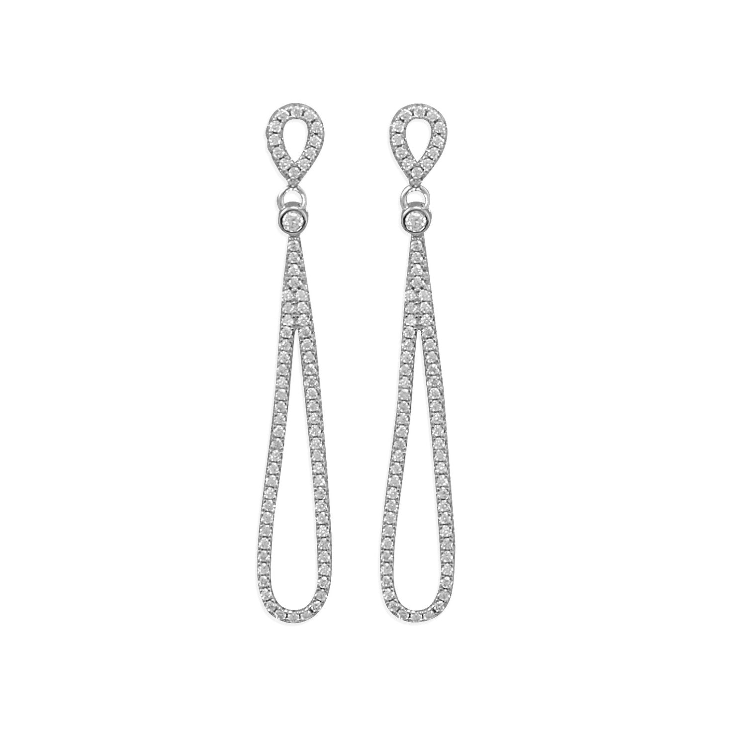 Rhodium Plated CZ Pear Drop Earrings - Joyeria Lady