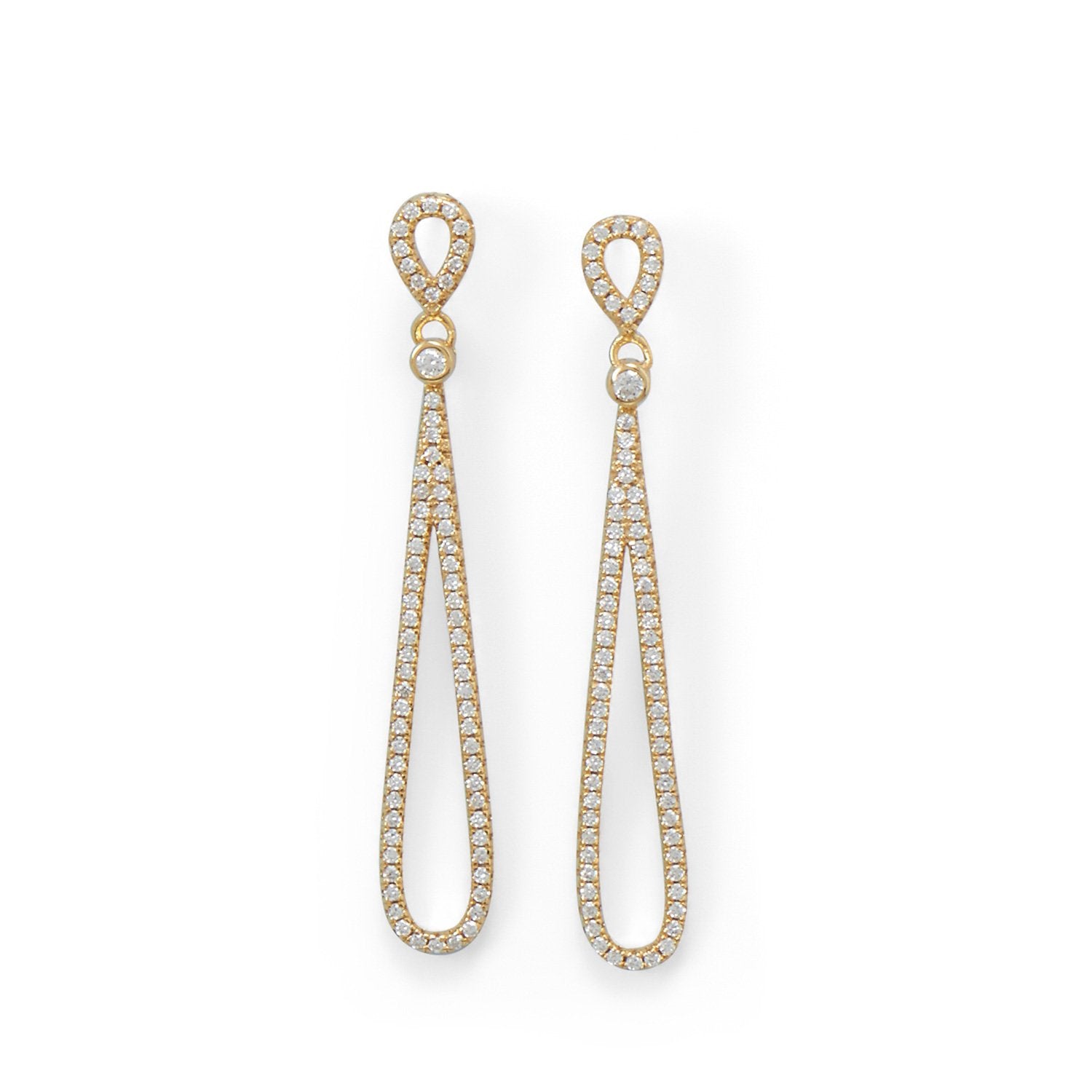 14 Karat Gold Plated CZ Pear Drop Earrings - Joyeria Lady