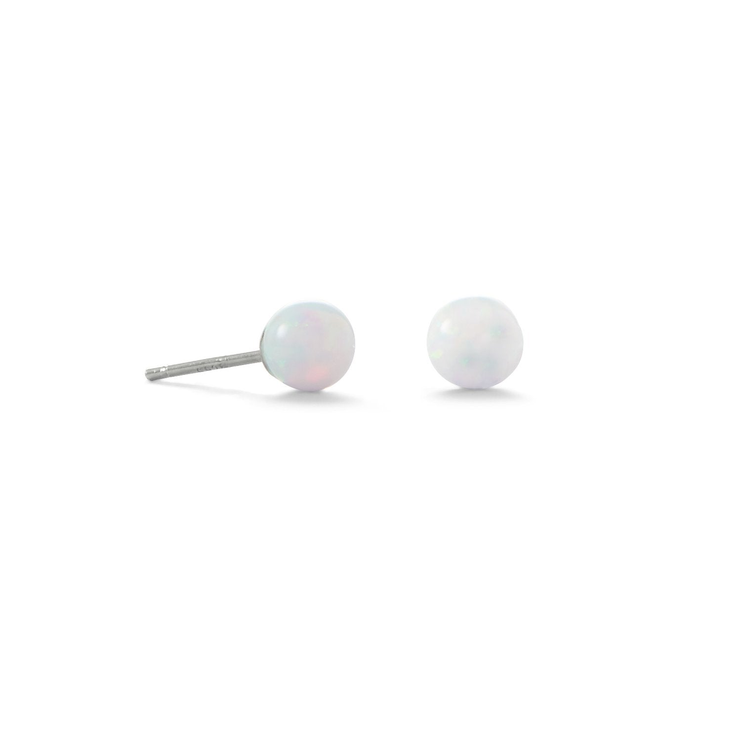 5mm White Synthetic Opal Stud Earrings - Joyeria Lady