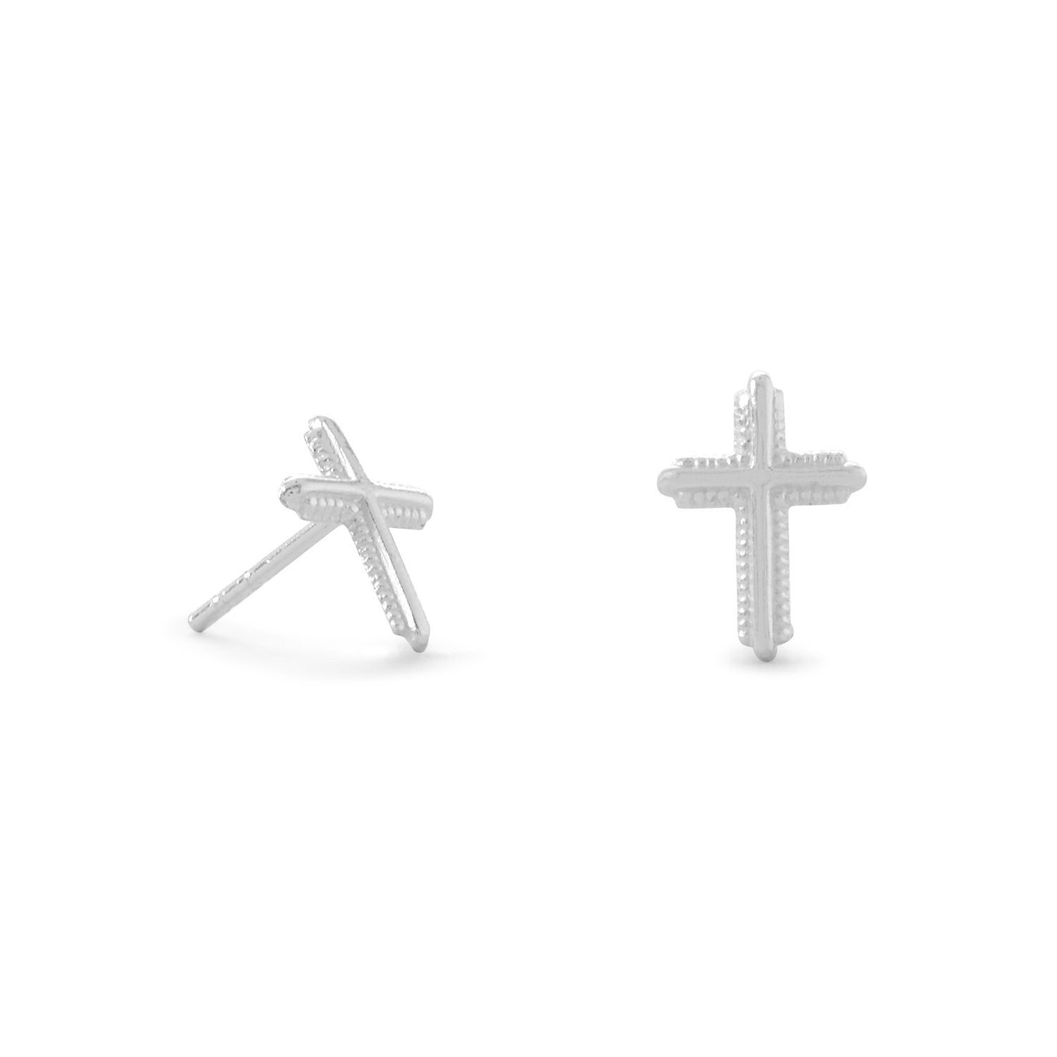 Polished Milgrain Cross Stud Earrings - Joyeria Lady