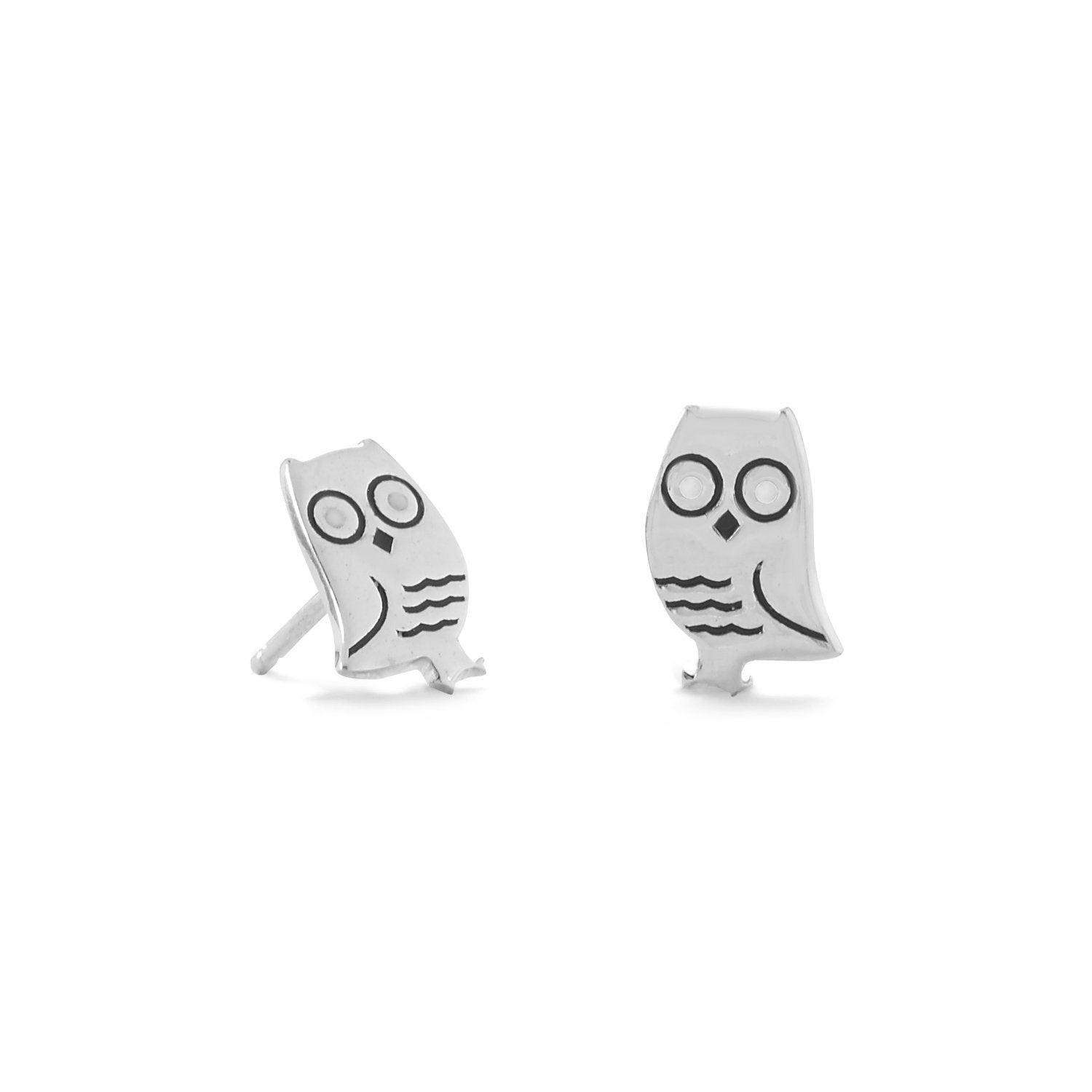 Sterling Silver and Enamel Owl Stud Earrings - Joyeria Lady