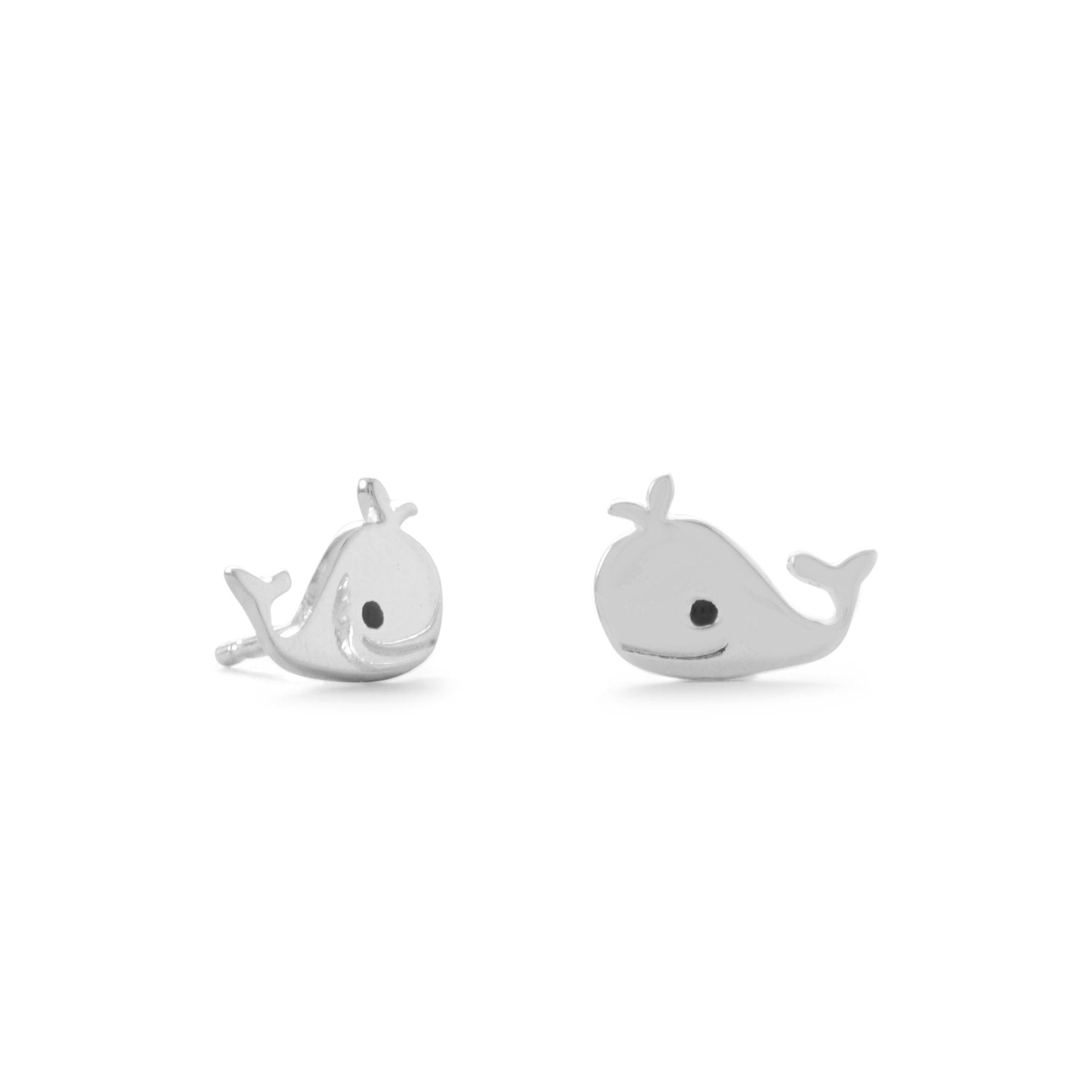 Sterling Silver and Enamel Smiling Whale Stud Earrings - Joyeria Lady