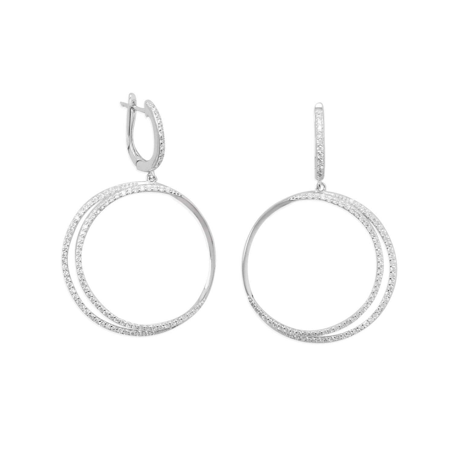 Rhodium Plated Eclipse CZ Hoop Earrings - Joyeria Lady