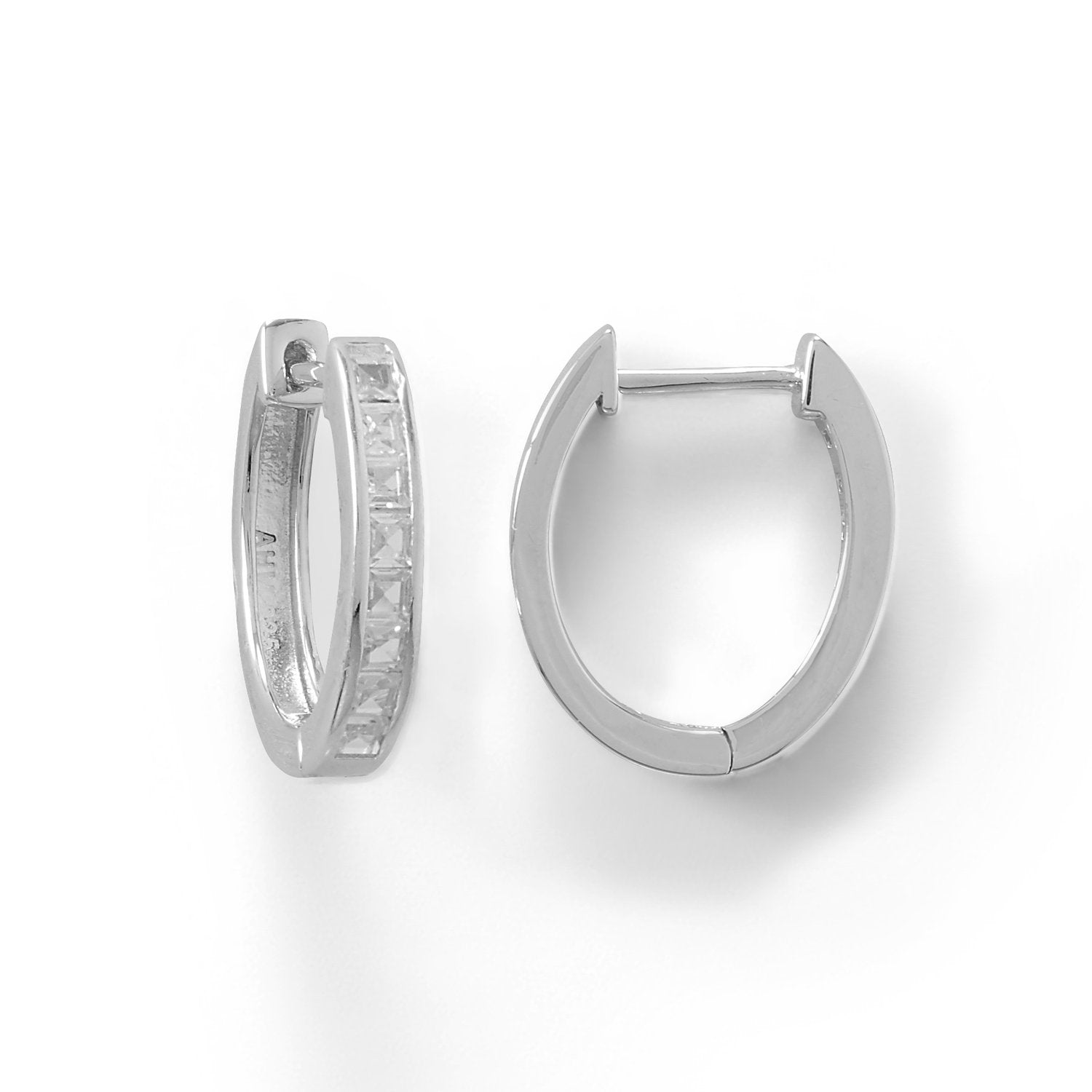 Rhodium Plated CZ Hoop Earrings - Joyeria Lady