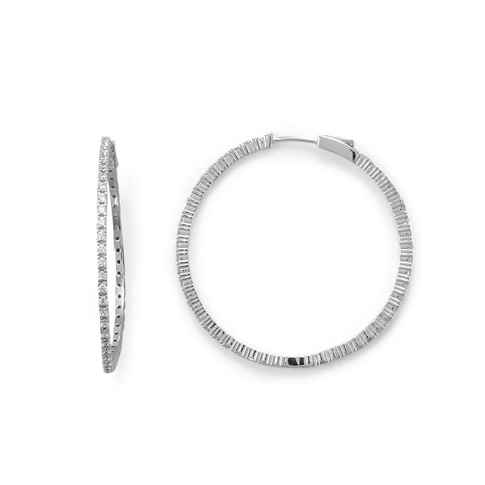 Rhodium Plated CZ 40mm Click Hoop Earrings - Joyeria Lady