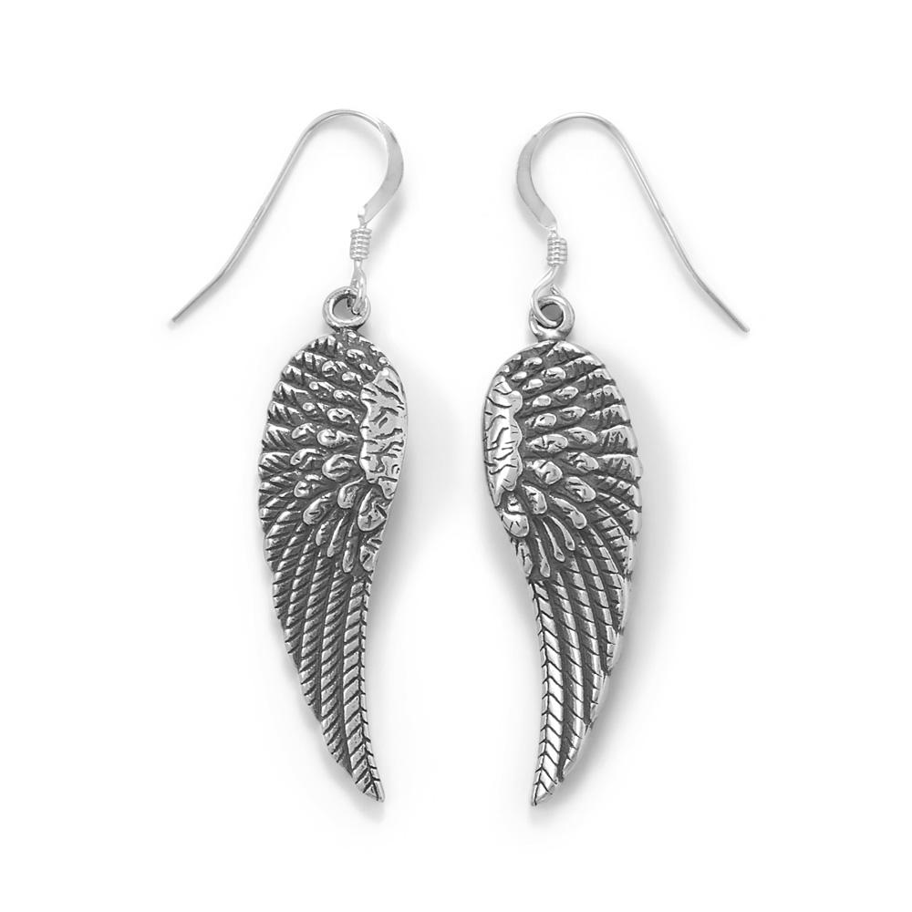 Oxidized Angel Wing French Wire Earrings - Joyeria Lady