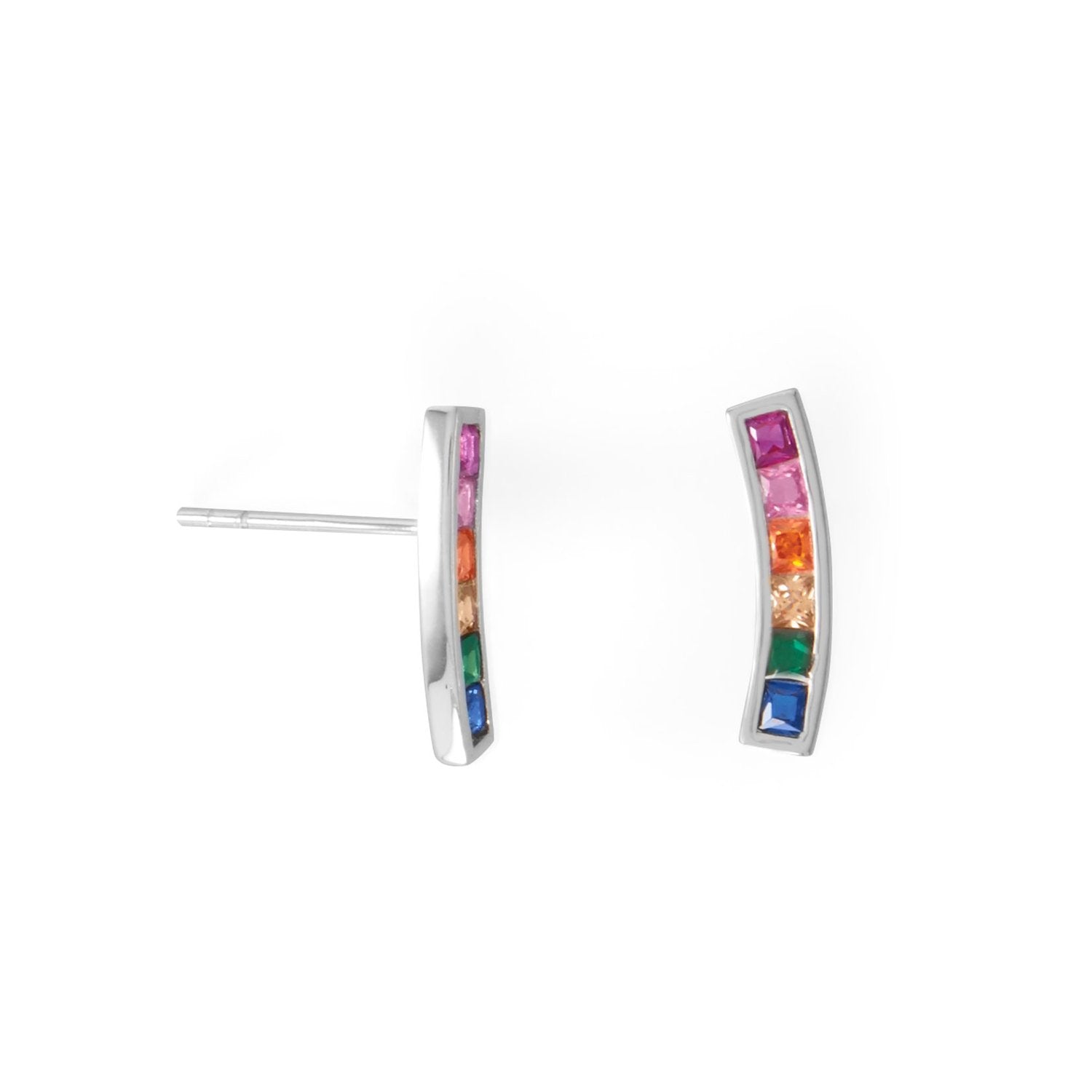 Rhodium Plated Rainbow CZ Earrings - Joyeria Lady