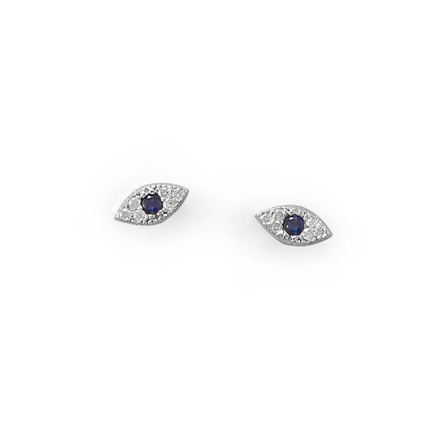 Blue CZ Evil Eye Stud Earrings - Joyeria Lady