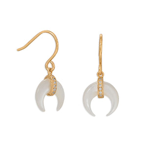 Mother of Pearl and CZ Crescent Gold Plate Earrings - Joyeria Lady