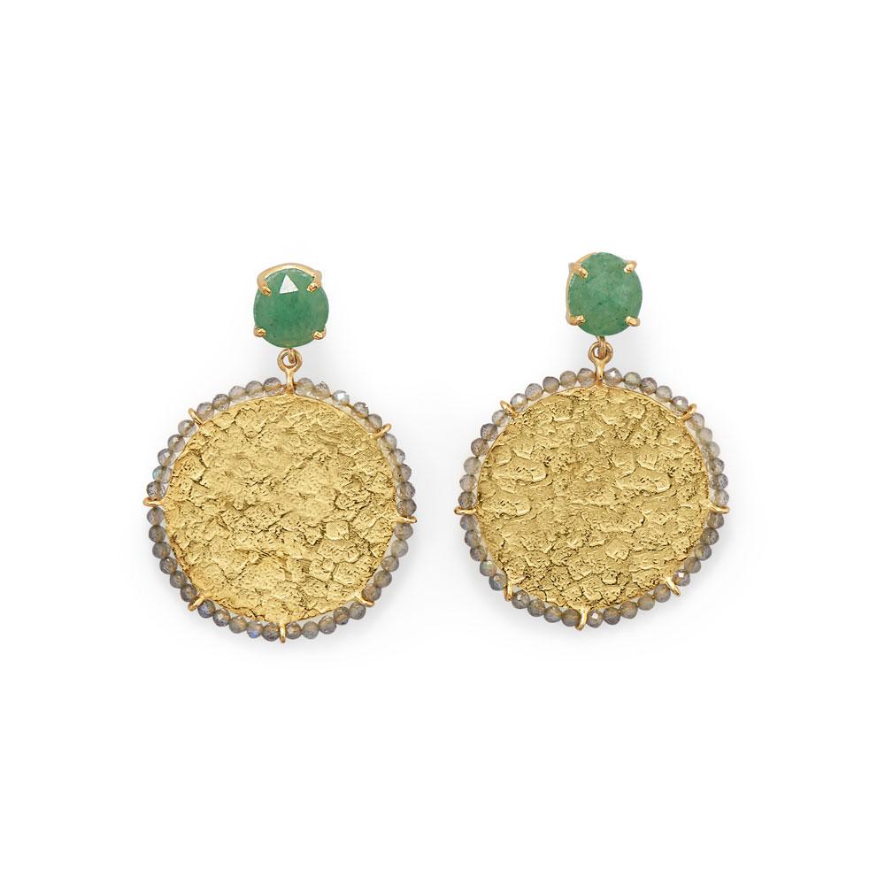 14 Karat Gold Plated Green Aventurine and Labradorite Earrings - Joyeria Lady