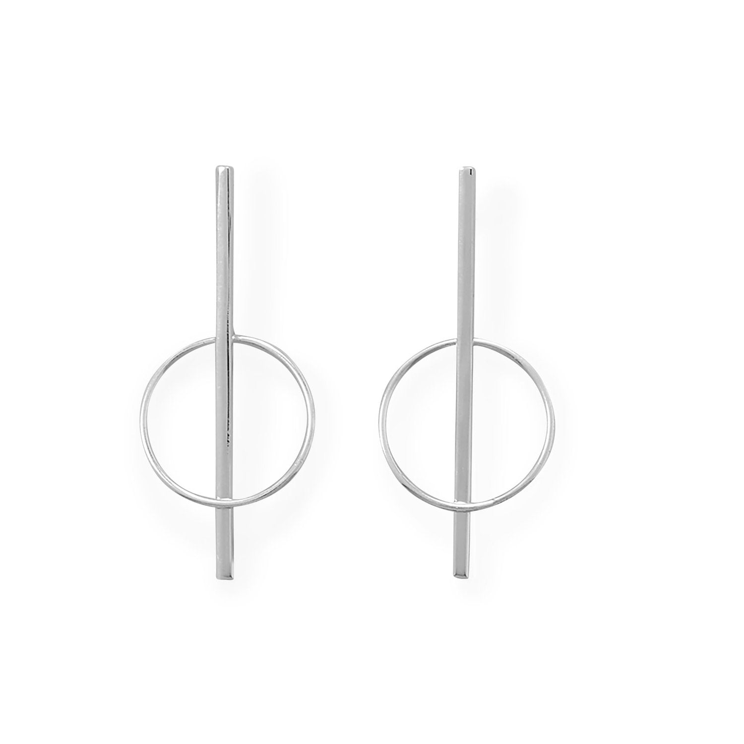 Long Bar with Circle Post Earrings - Joyeria Lady