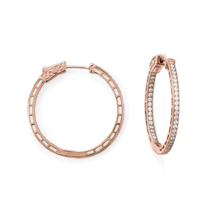14 Karat Rose Gold Plated Round In/Out CZ Hoop Earrings - Joyeria Lady