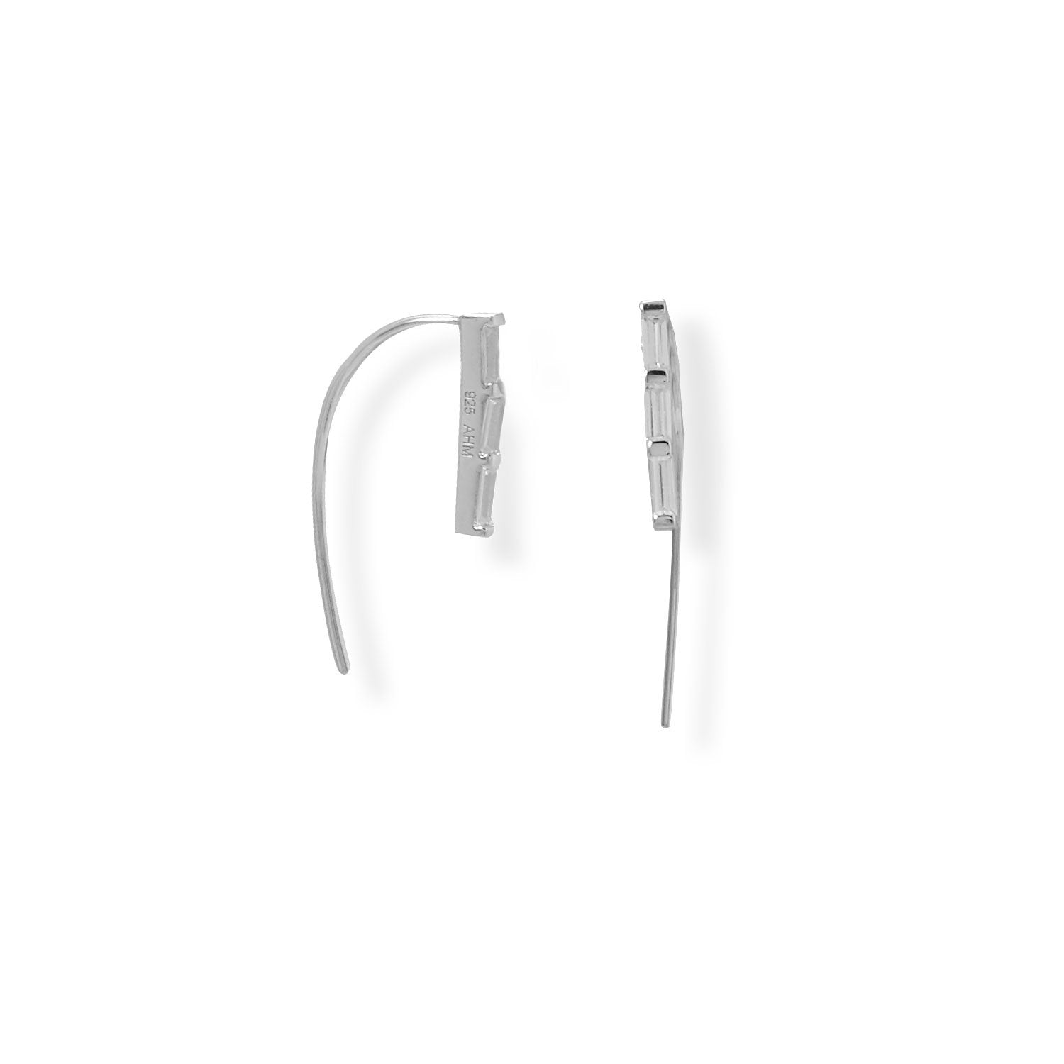 Rhodium Plated CZ Long Wire Earrings - Joyeria Lady