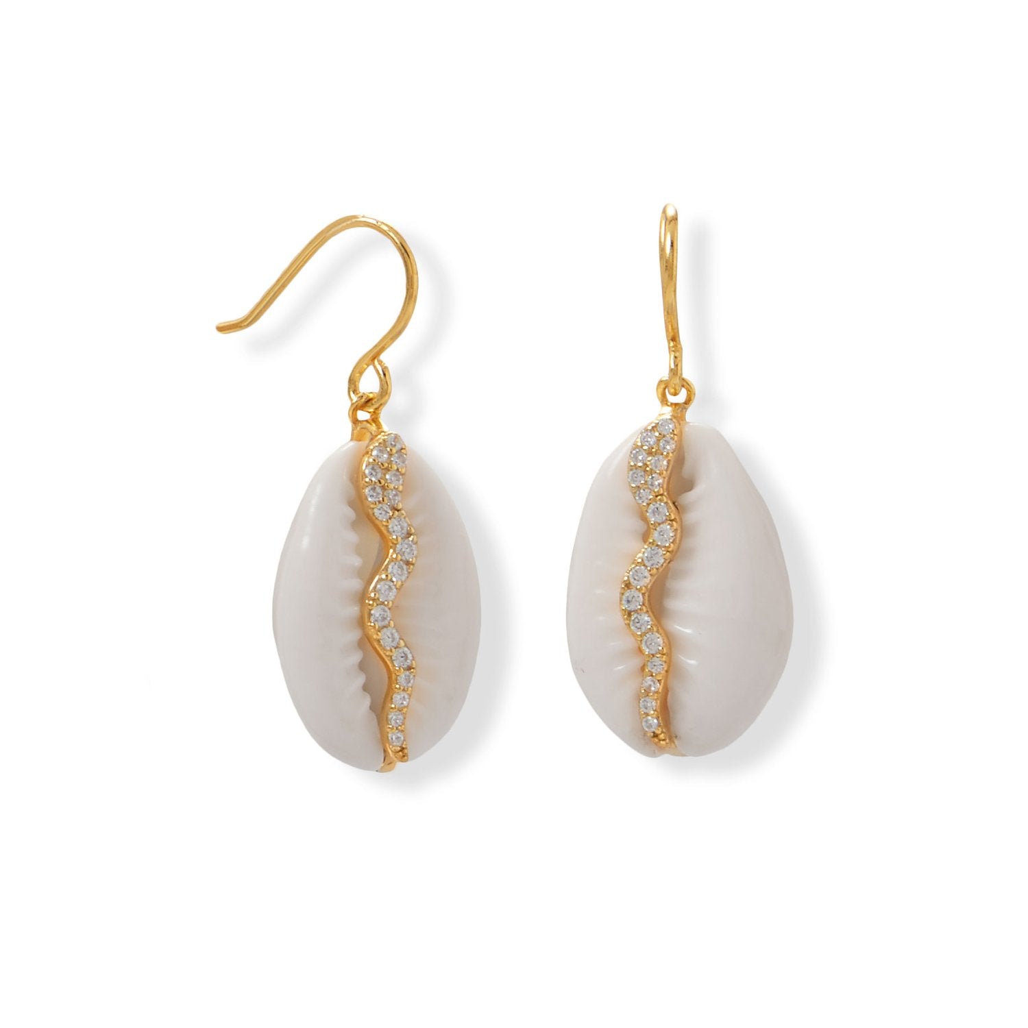 Sparkling Serpent! 14 Karat Gold Plated Shell and CZ Snake Earrings - Joyeria Lady