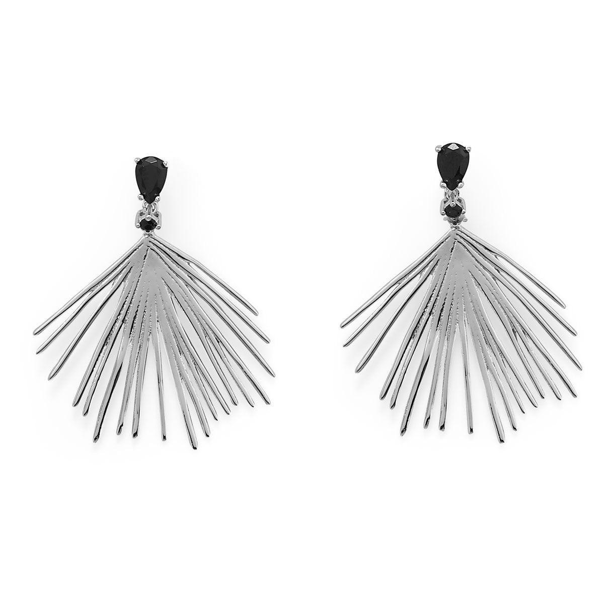 LBD Essentials! Black CZ Wire Fan Post Earrings - Joyeria Lady