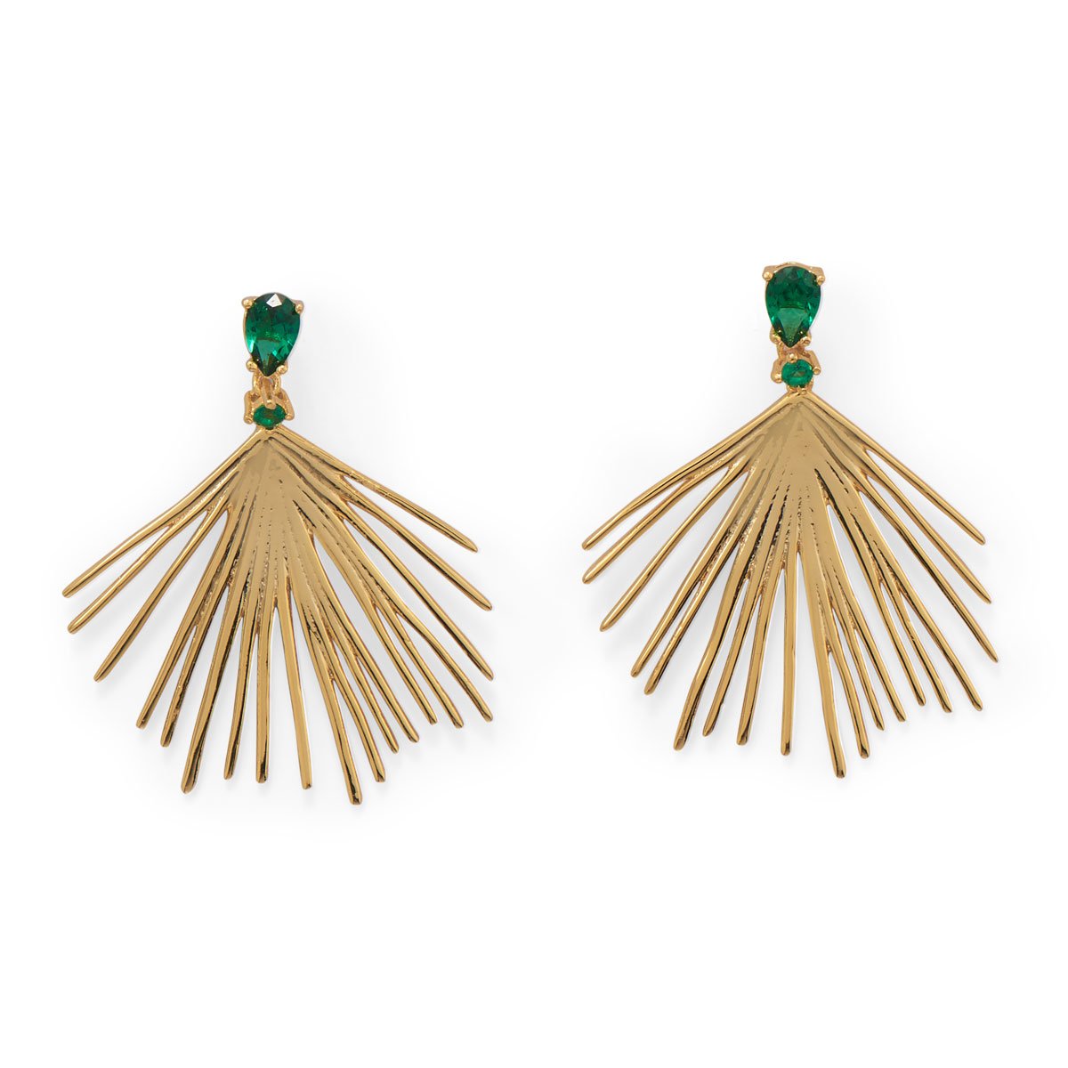Green and Thriving! Green CZ Wire Fan Post Earrings - Joyeria Lady
