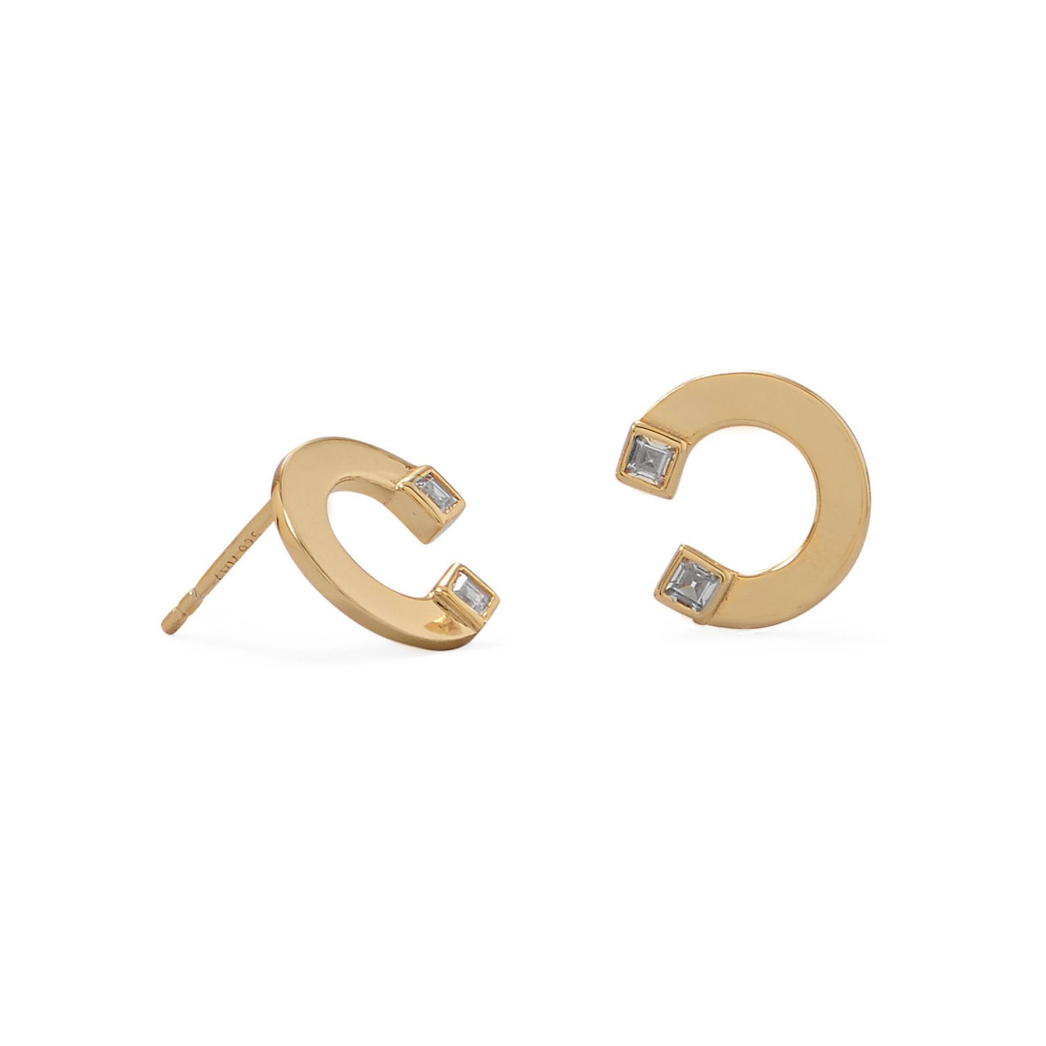 14 Karat Gold Plated "C" w/CZ Post Earrings - Joyeria Lady
