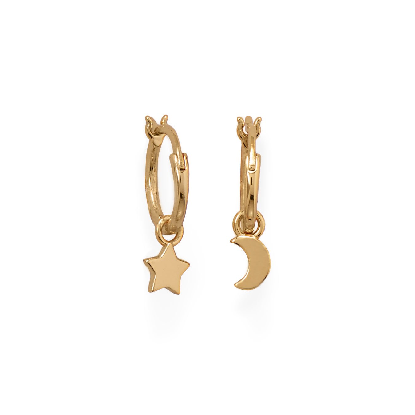 14 Karat Gold Plated Moon and Star Charm Hoop Earrings - Joyeria Lady