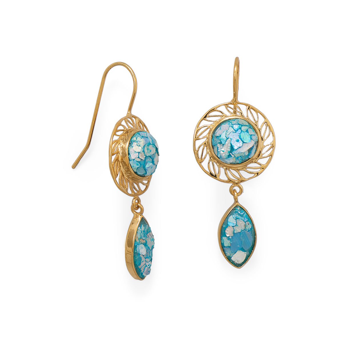 14 Karat Gold Plated Roman Glass Drop Earring - Joyeria Lady